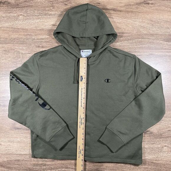Champion Pullover Hoodie Women's XL Army Green Cropped Raw Hem Cotton Poly - Picture 5 of 11